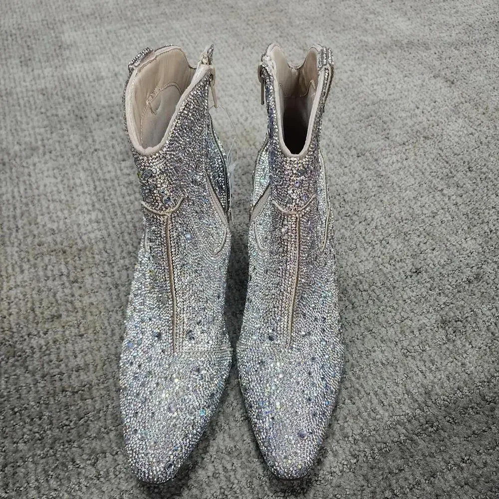 Cushionaire Bravo Sparkly Rhinetsone Western Ankle Boots Women's Size 8.5